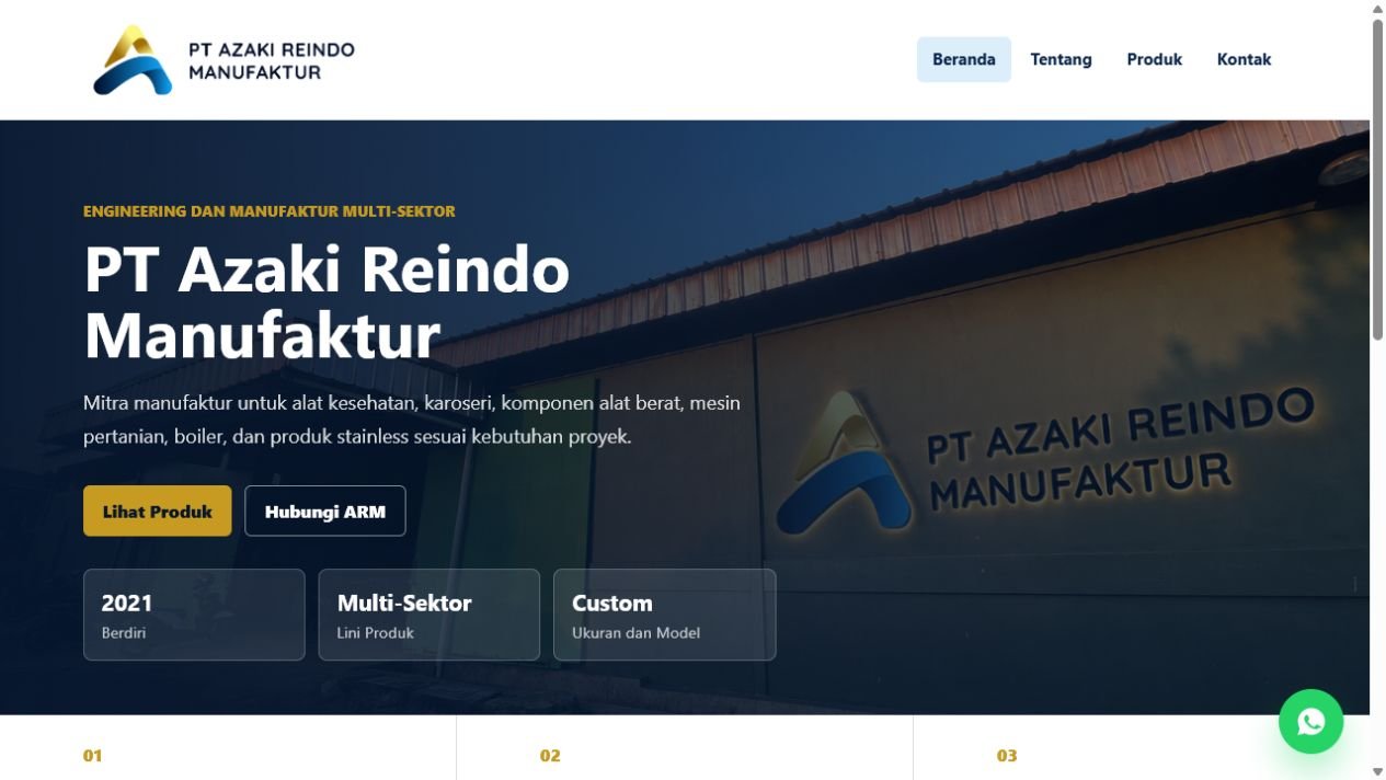 Tampilan halaman utama Azaki Reindo Manufaktur